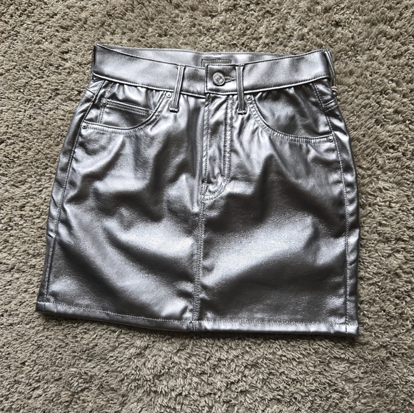 Mother The Vagabond Zip Mini Skirt Womens 25 Silver Dagger - Picture 1 of 10